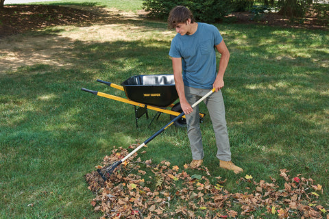 True Temper tines clearing debris across yard surfaces
