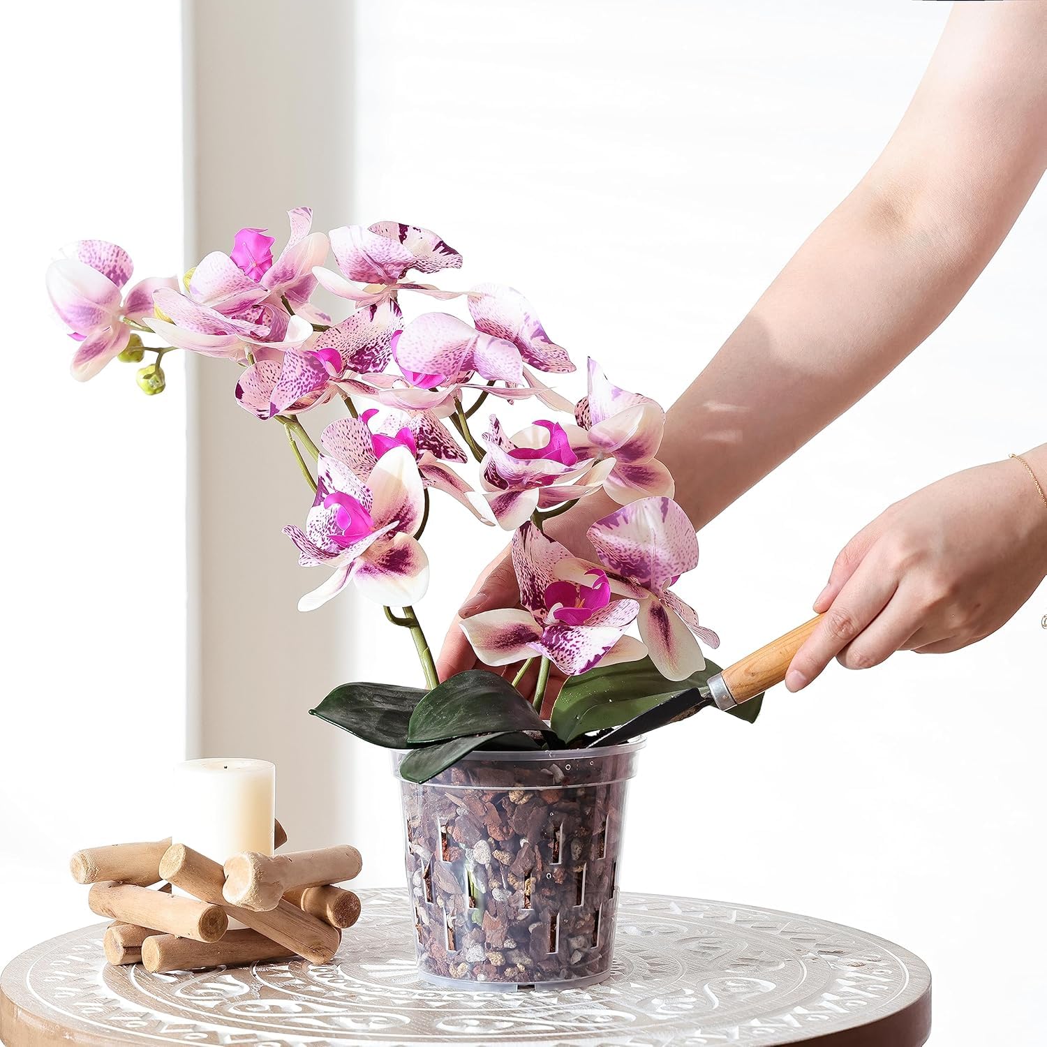 TRUEDAYS orchid pot highlights drainage holes for better water management.
