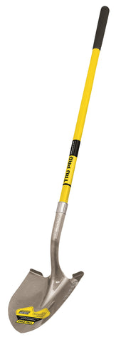 Truper Tru Pro round point shovel with fiberglass handle for durable balance and control while digging.