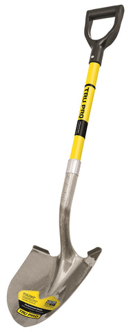 Truper 31200 Tru Pro round-point shovel with fiberglass D-handle for balanced, efficient digging.