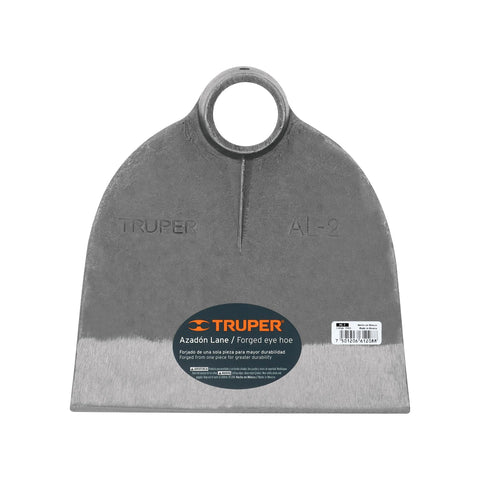 Truper AL-2 round eye hoe blade closeup shows forged steel durability.