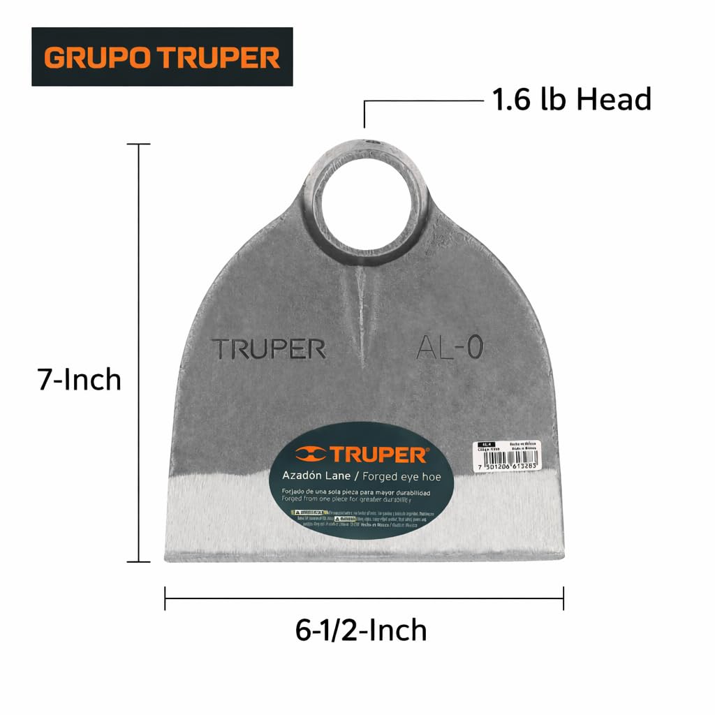 Truper Lane Hoe Head No. 0 tapered 38-39 mm cone fits compatible handles.