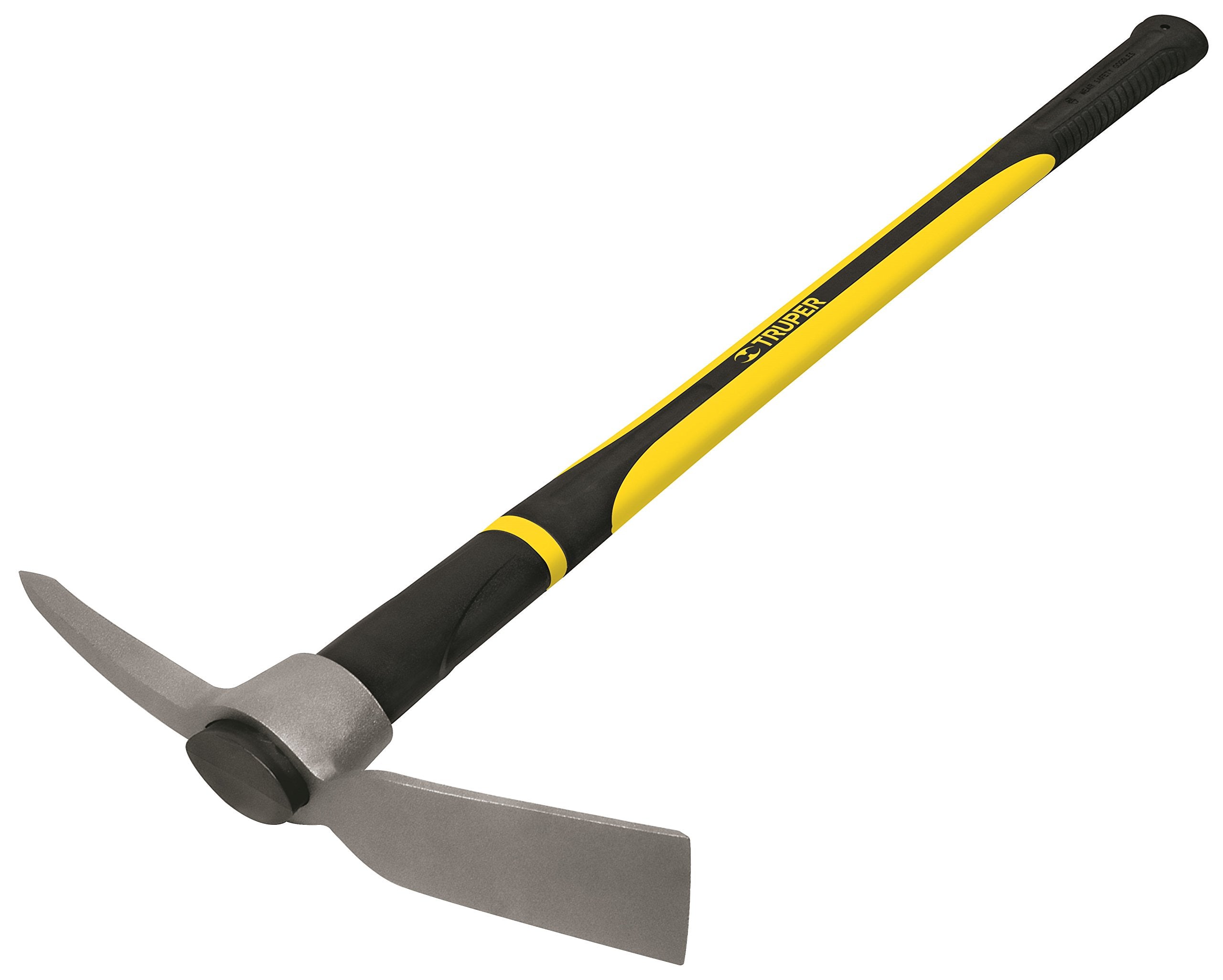 Truper pick mattock with 36-inch fiberglass handle for durable garden work and precise control