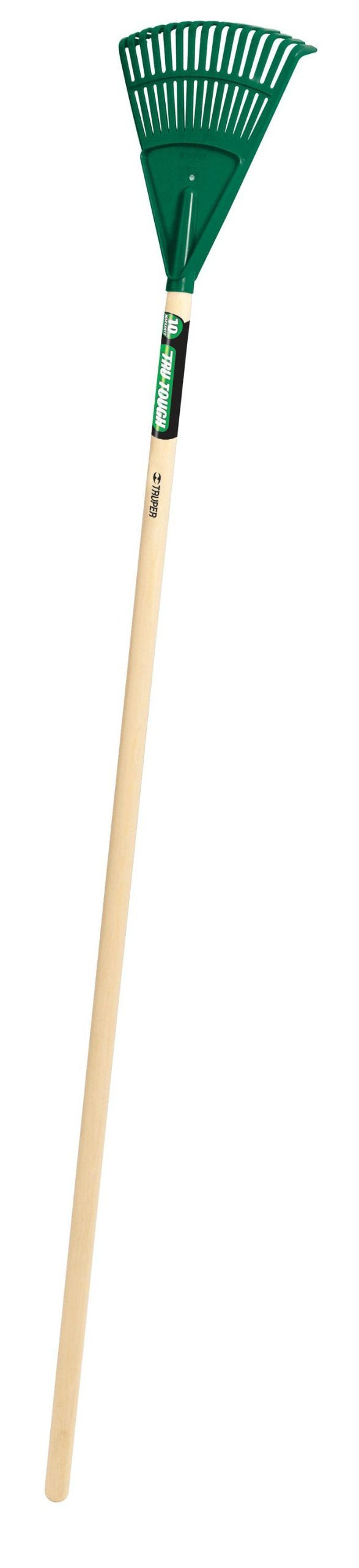 Truper Tru Tough shrub rake with 8-inch head and wood handle for efficient yard cleanup.