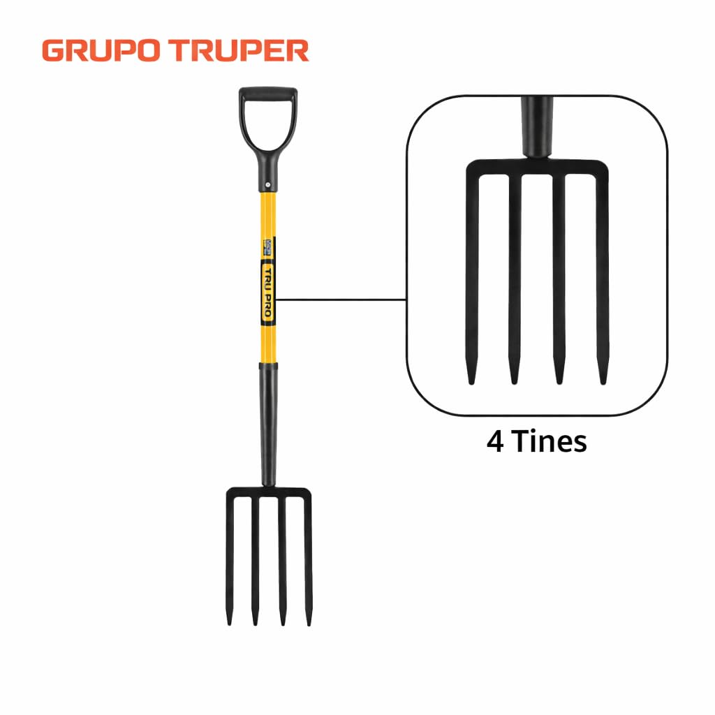 Truper TruPro 4-tine fork features a D-handle for controlled leverage.