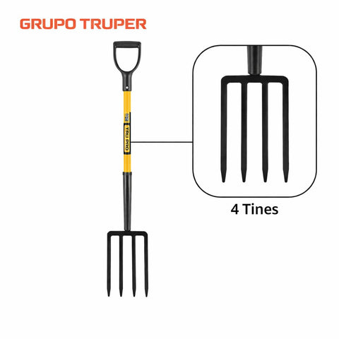 Truper TruPro 4-tine fork features a D-handle for controlled leverage.