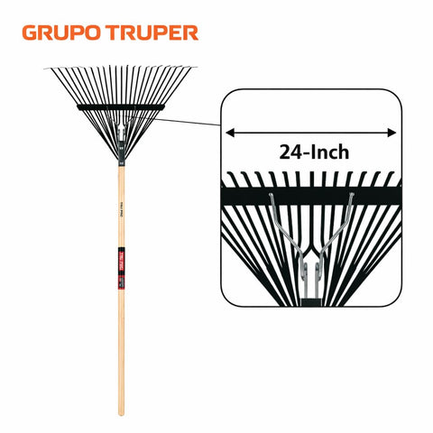 Close-up of Truper TruPro series steel rake head highlighting durable construction