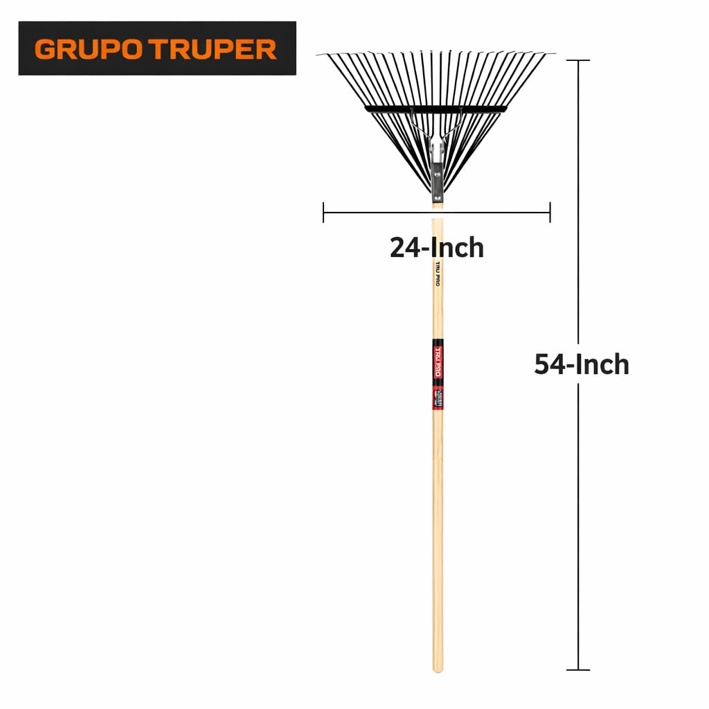 Close-up of Truper TruPro rake head featuring anti vibration connection for steady raking