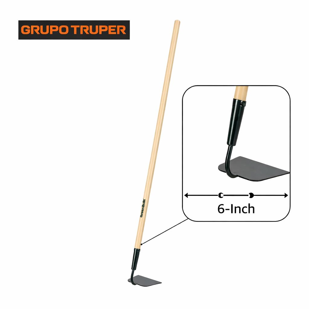 Truper garden hoe with wooden handle highlighting ergonomic grip and leverage
