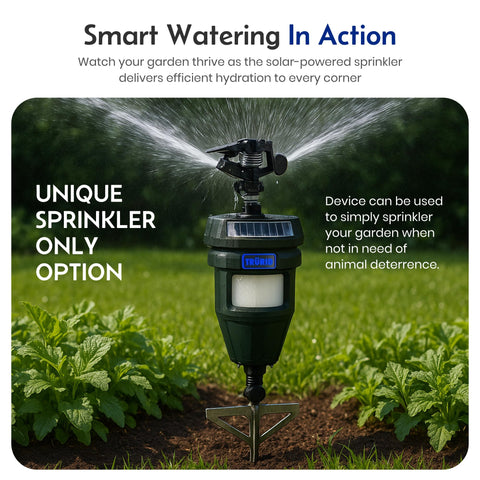 TRURID cat deterrent outdoor sprinkler keeps pets away from garden beds.