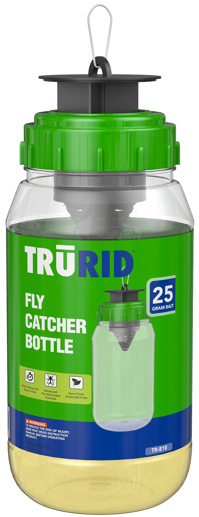 TRURID hanging trap for outdoors reduces clutter from ribbons and zappers.