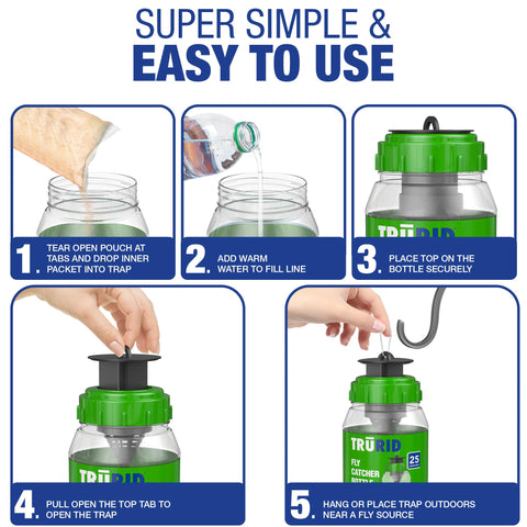 TRURID prebaited fly trap hanging in sunny spot attracts pests quickly.