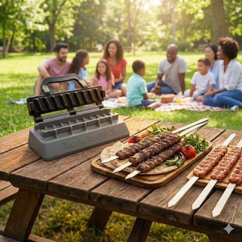 Trustella heavy-duty kebab maker enhanced handle provides comfortable grip during use.