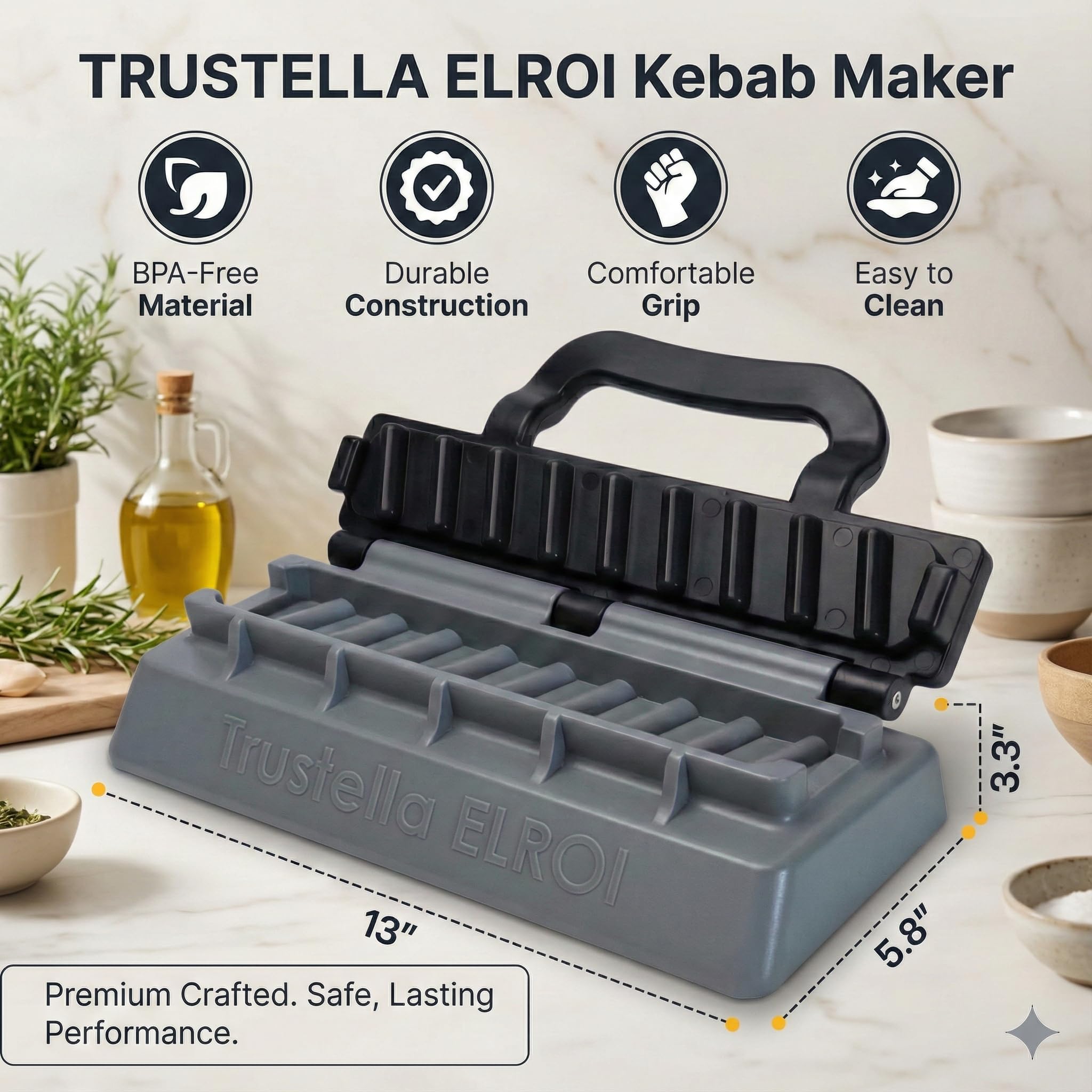 Trustella heavy-duty kebab maker reinforced hinges ensure long lasting durability.
