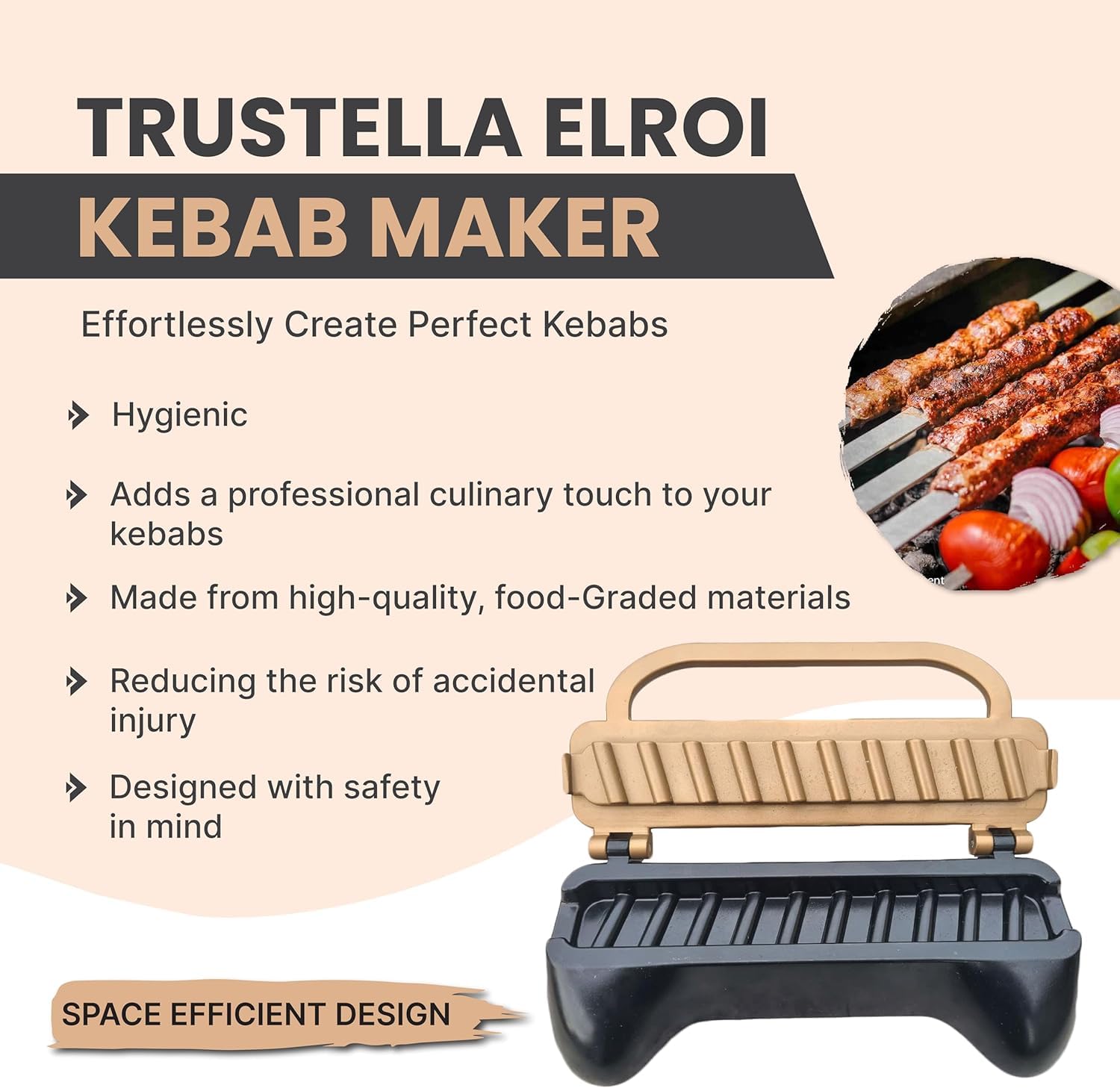 Trustella Kebab Maker non-stick coating enables easy release and quick cleaning.