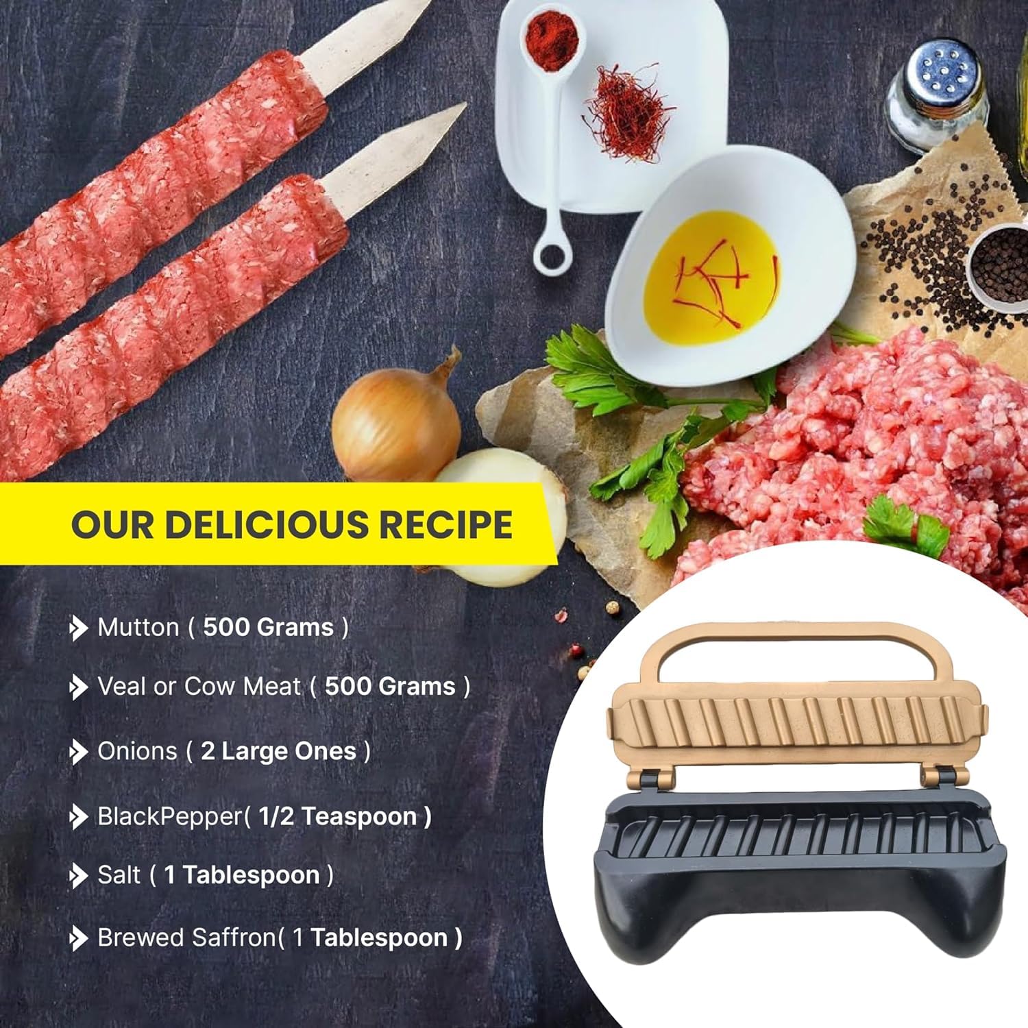 Trustella Kebab Maker pro-style kebab demonstrates uniform pieces for restaurant-quality skewers.