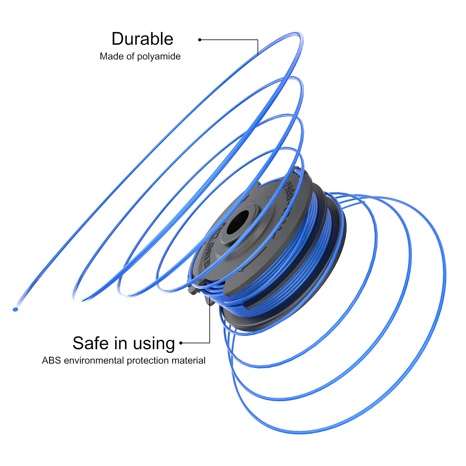 TRUSTLIONTEK nylon-spool line close-up demonstrates durable 0.065 inch nylon for resilience
