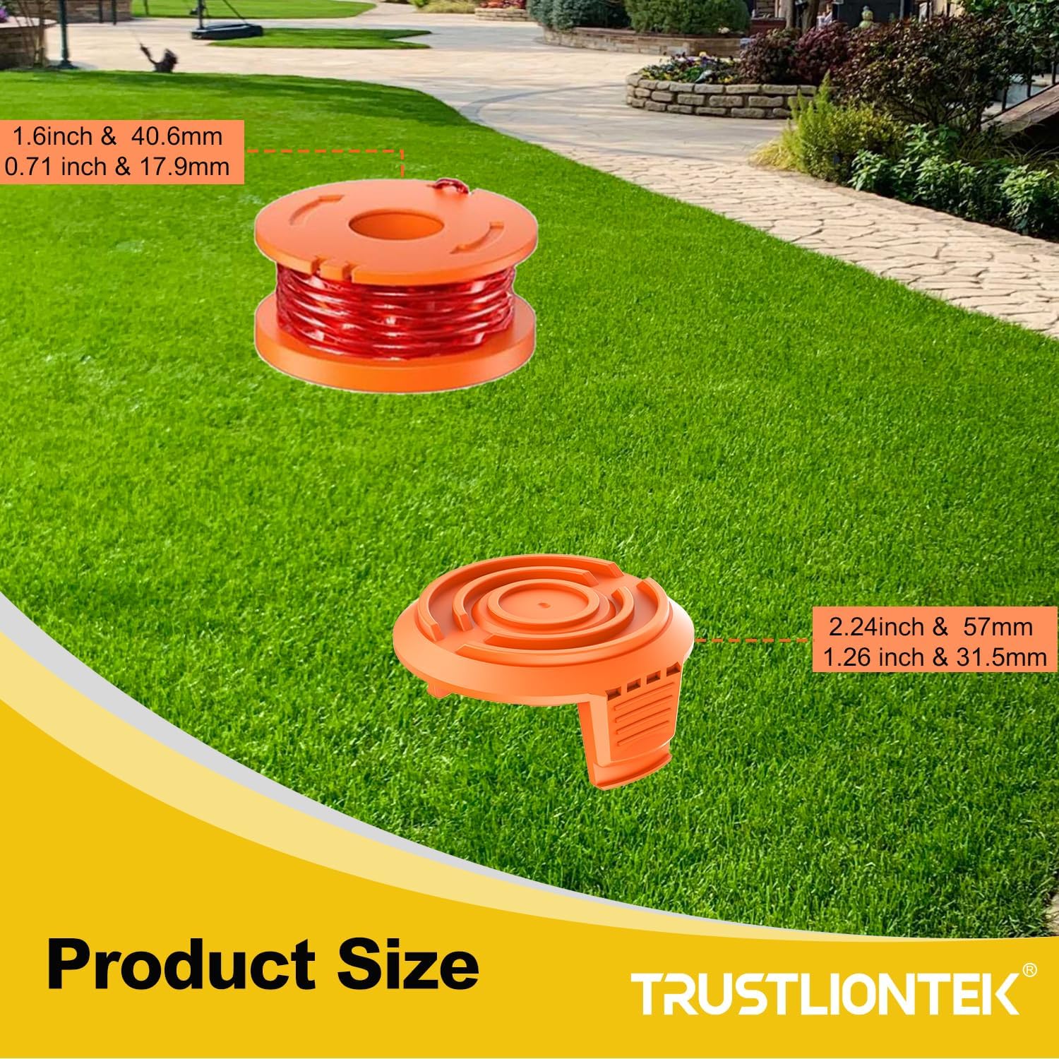 TrustLIONTEK WA0010 spool detail showing durable nylon line and ABS housing