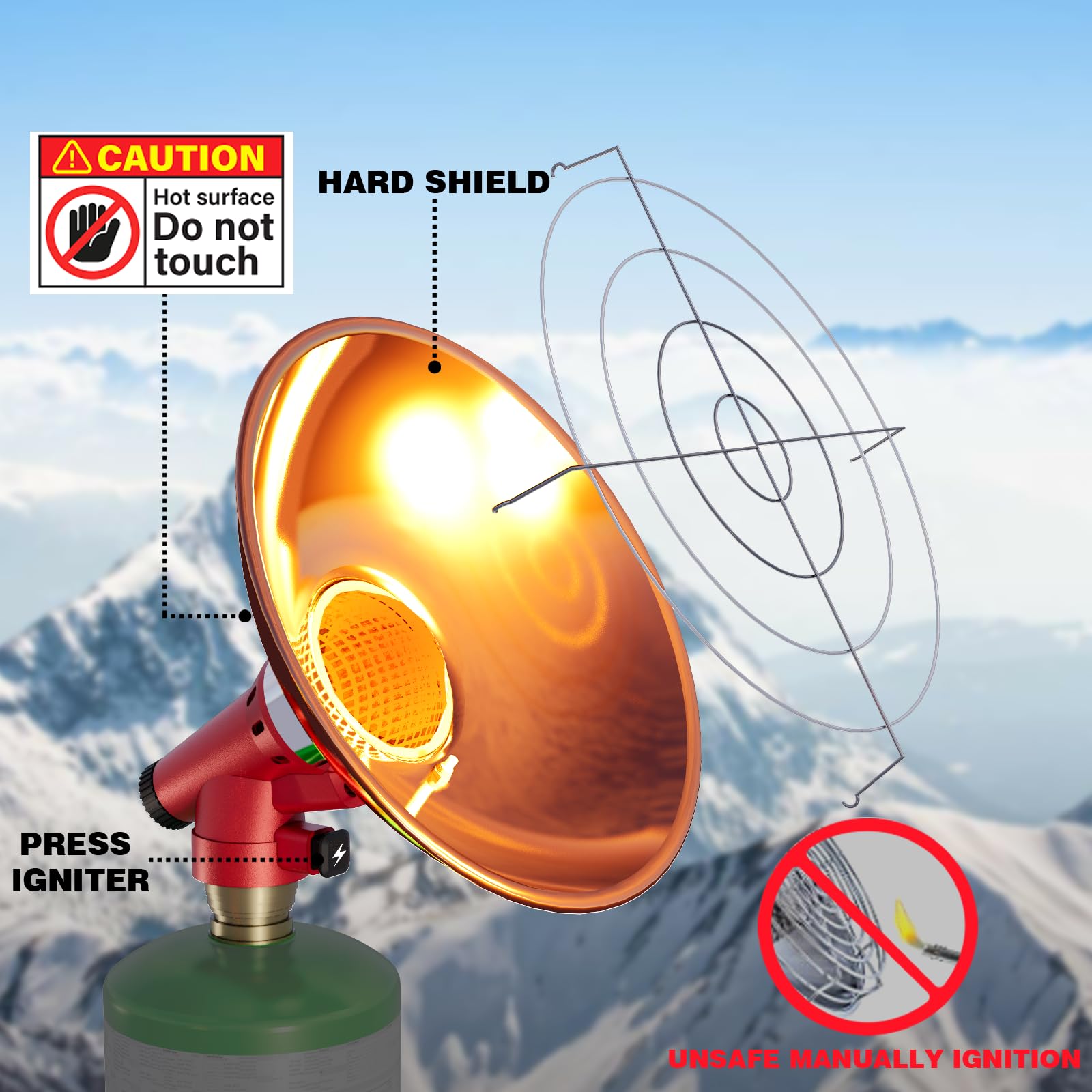 Truwild Upgraded Outdoor Propane Heater adjustable-tank-holder demonstrates fit for 16oz bottles.