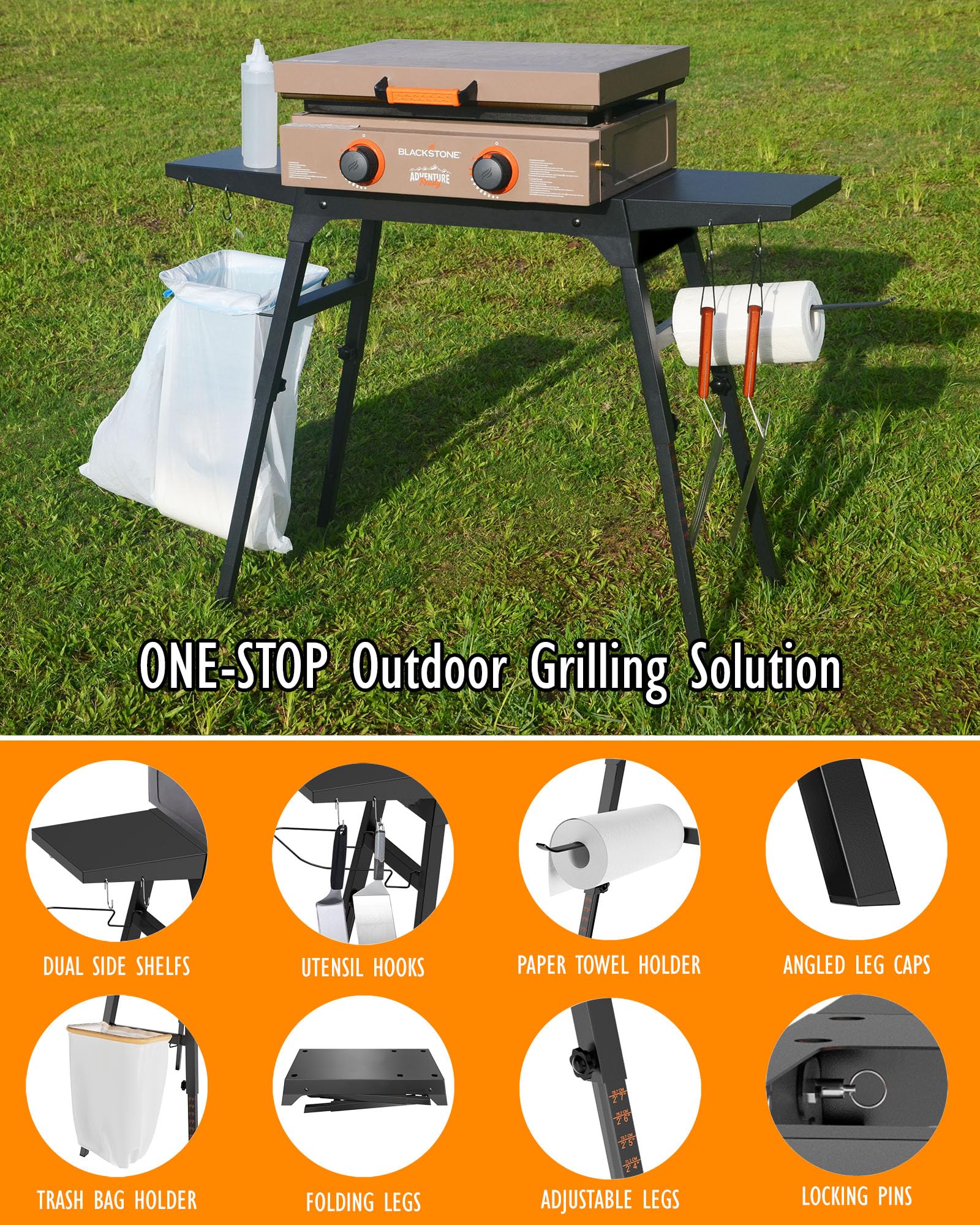 Trybuy griddle stand showing ten tool hooks for easy utensil access