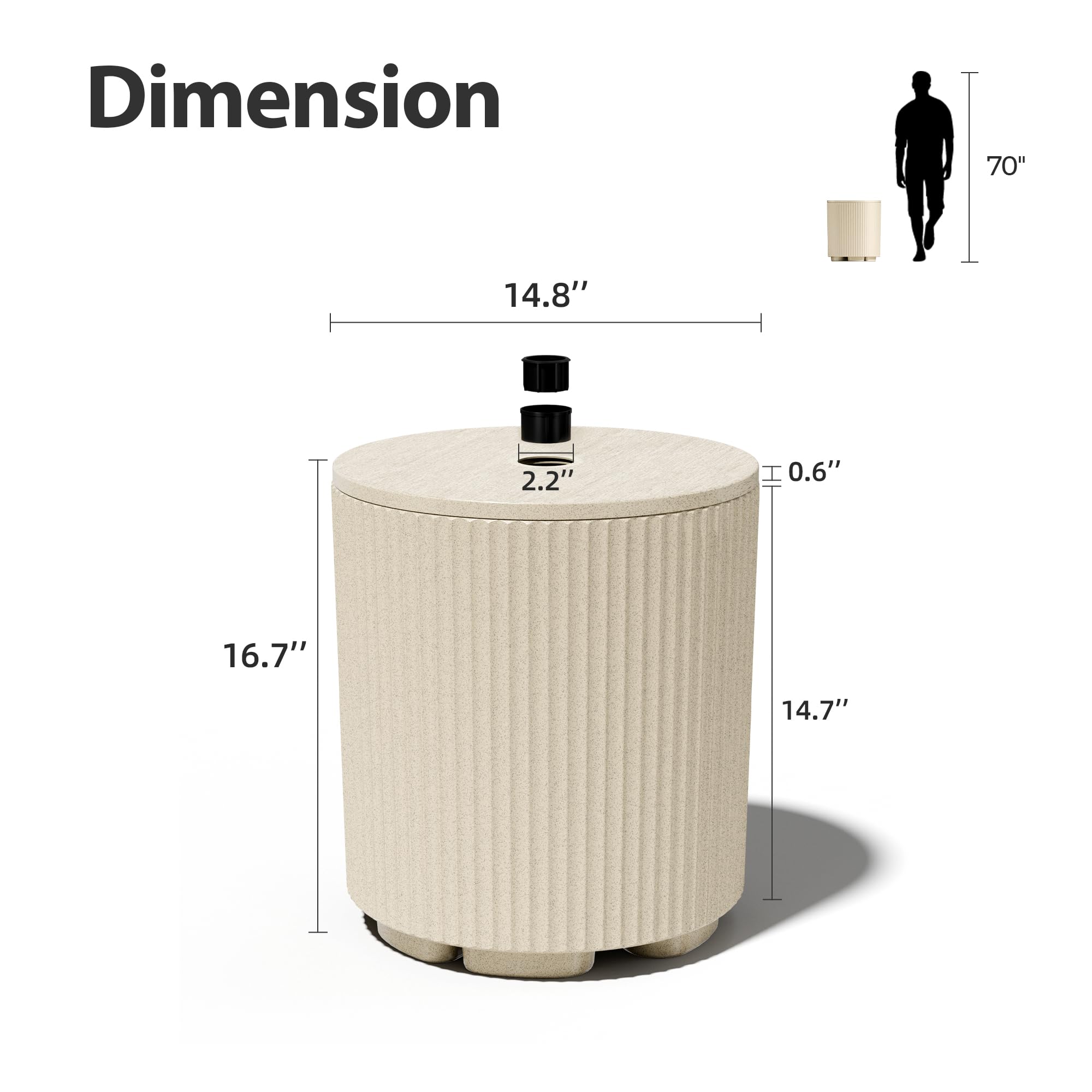 Trygoal heavy-duty 14.8 inch diameter table top as a sturdy surface for drinks.