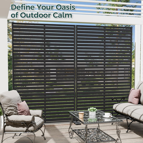 Trygoal louver-pattern panel adds stylish privacy to patios.