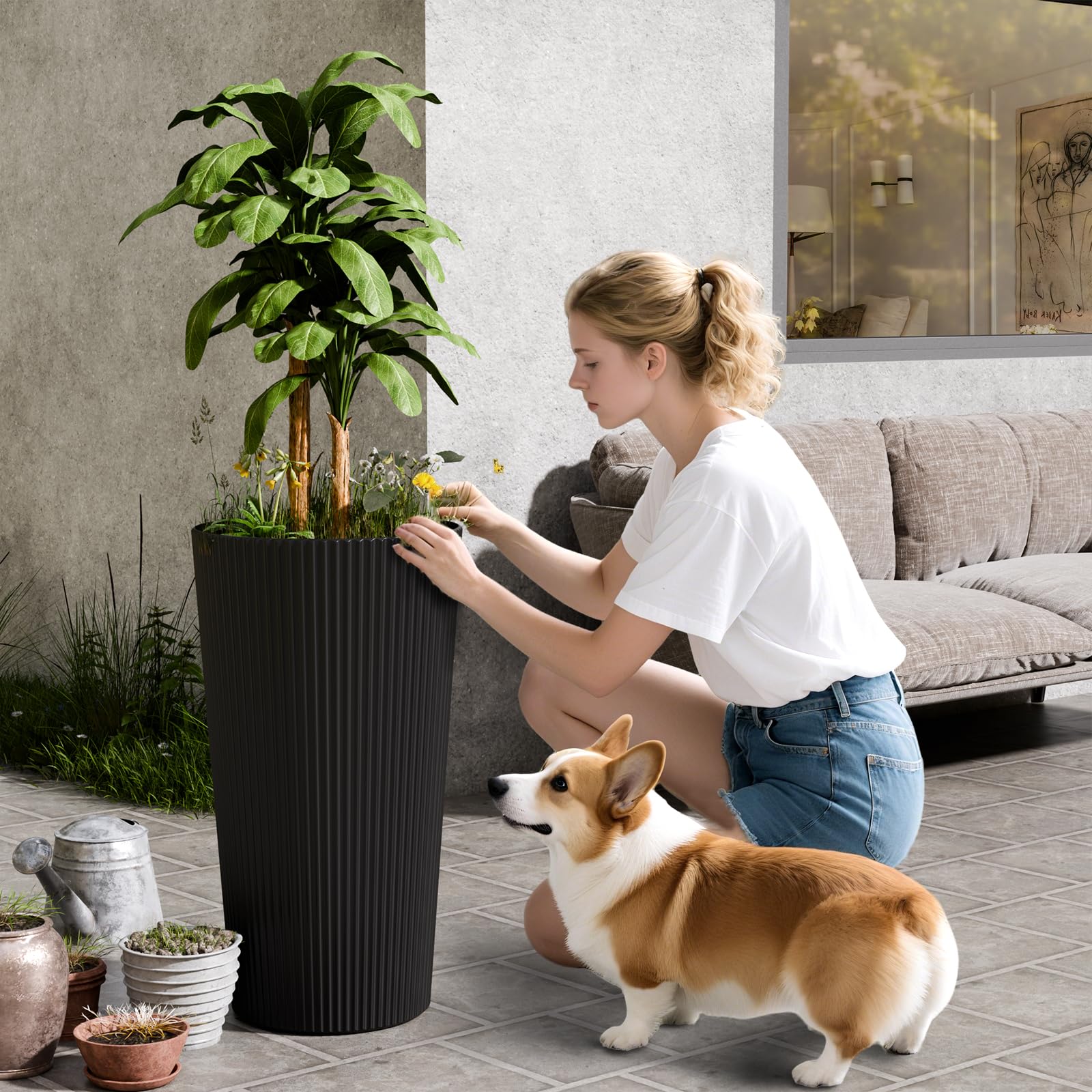 Trygoal no-assembly porch flowerpot arrives ready to use.
