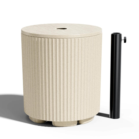Trygoal outdoor side table with umbrella hole provides a stable surface for drinks.
