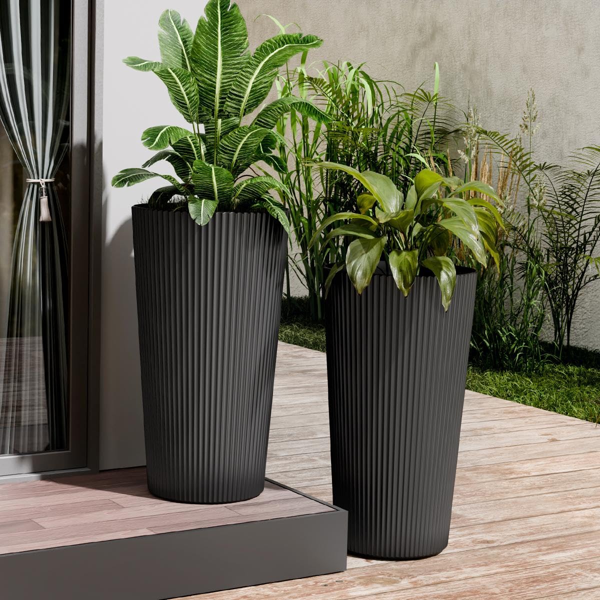 Trygoal tall planter with drainage holes supports healthy root moisture.