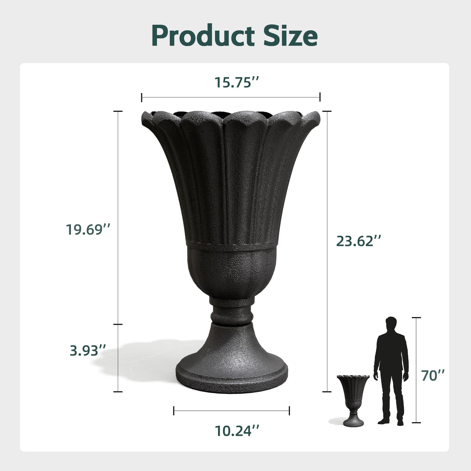 Trygoal tall urn planter outdoor side view with wide top opening