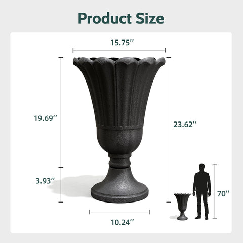 Trygoal tall urn planter outdoor side view with wide top opening
