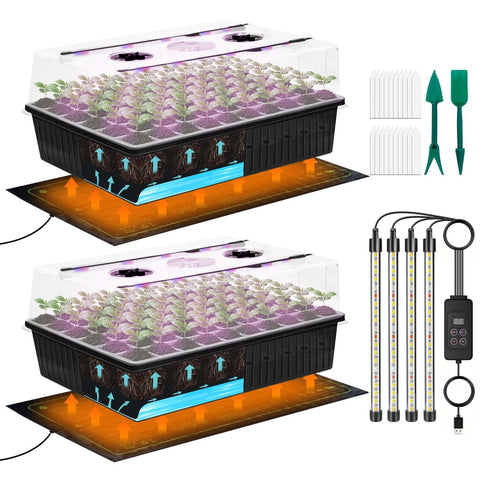 Tryitsbest 120-cell self-watering seed starter tray with grow light for steady germination