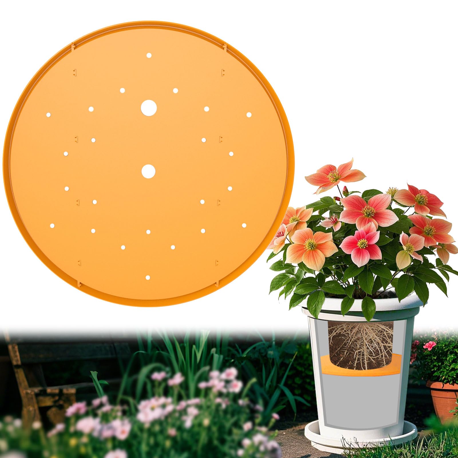 Tryitsbest round planter insert for 18-inch pots increases stability and improves drainage.