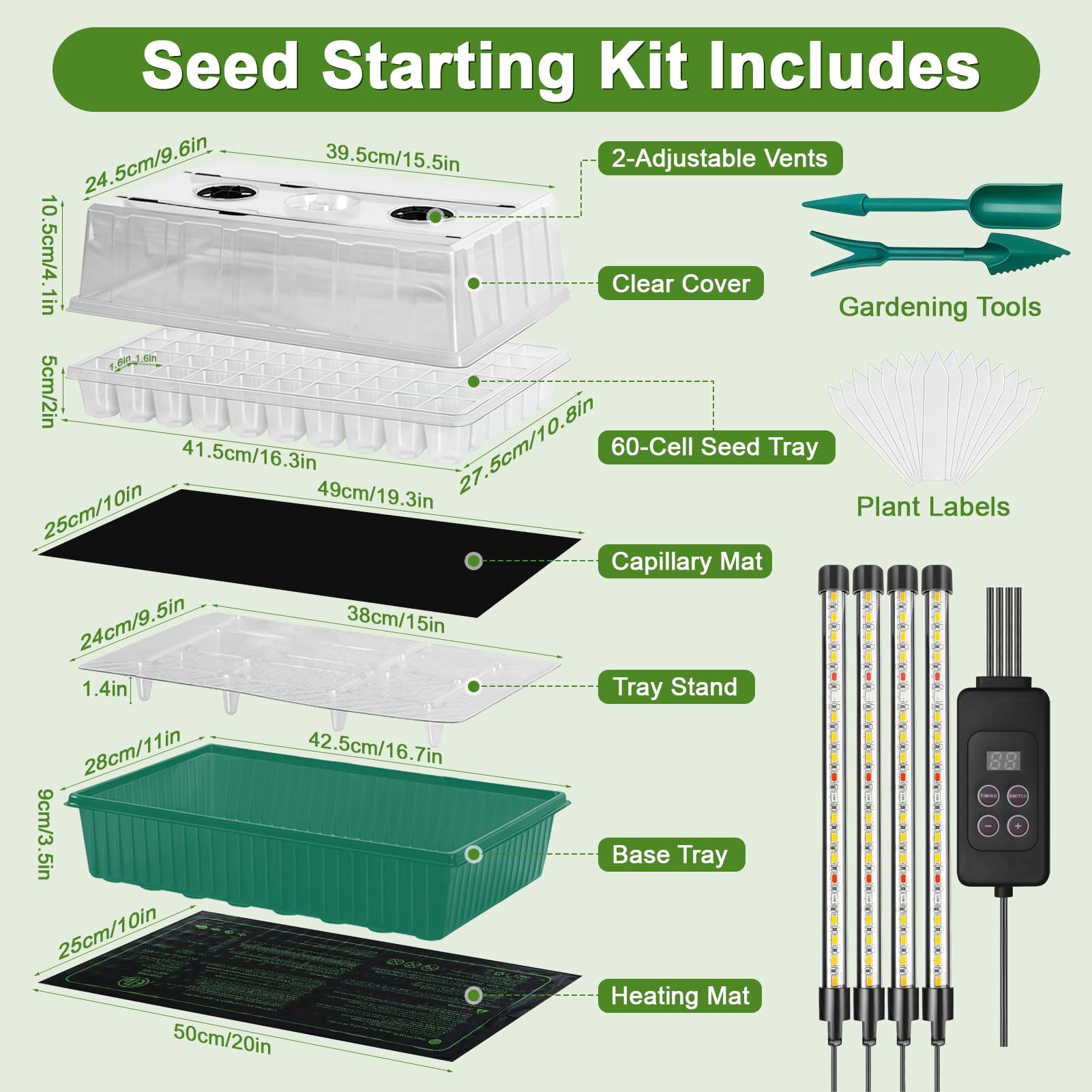 Tryitsbest seed starting kit with heat mat provides stable warmth for even sprouting.