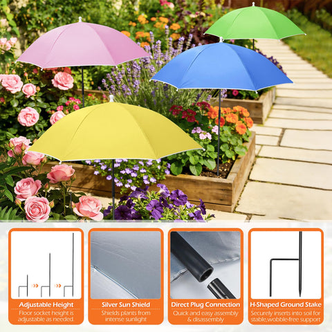 Tryly plant umbrella blue shade creates cool microclimate for vegetables.
