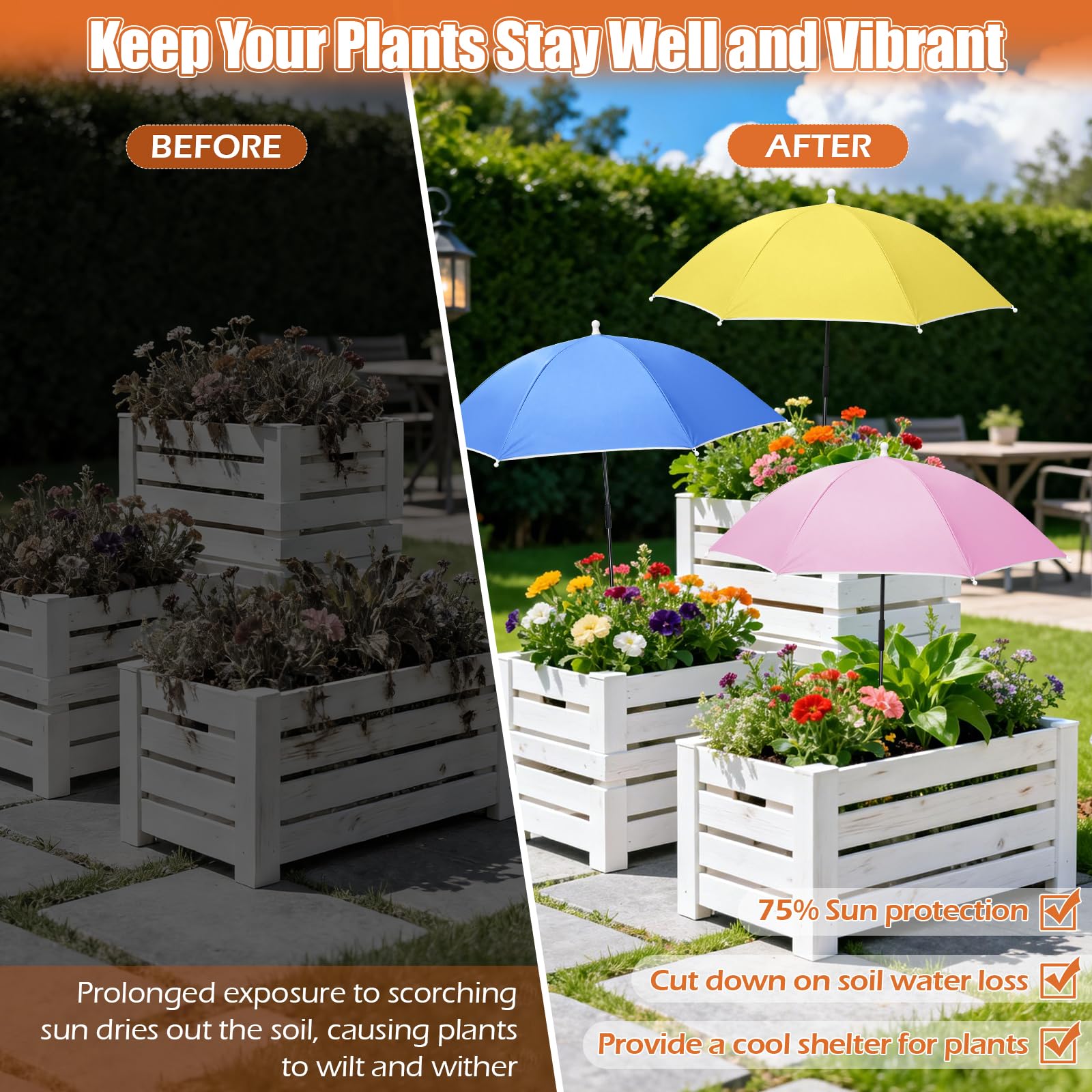 Tryly plant umbrella pink shade safeguarding flowering pots with cool, filtered light.
