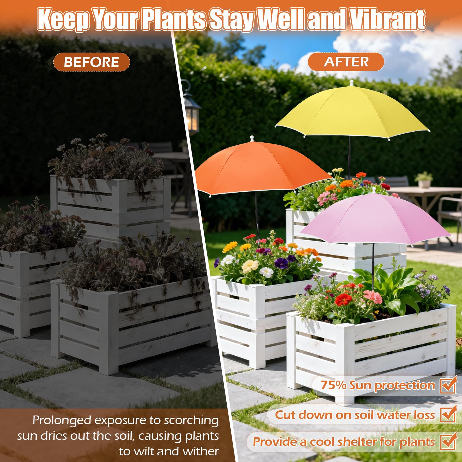 Tryly plant umbrella silver coating blocks 75% of harsh sun