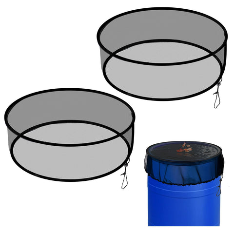 Tryly rain barrel mesh cover on 24.8-inch barrel blocks leaves while allowing airflow