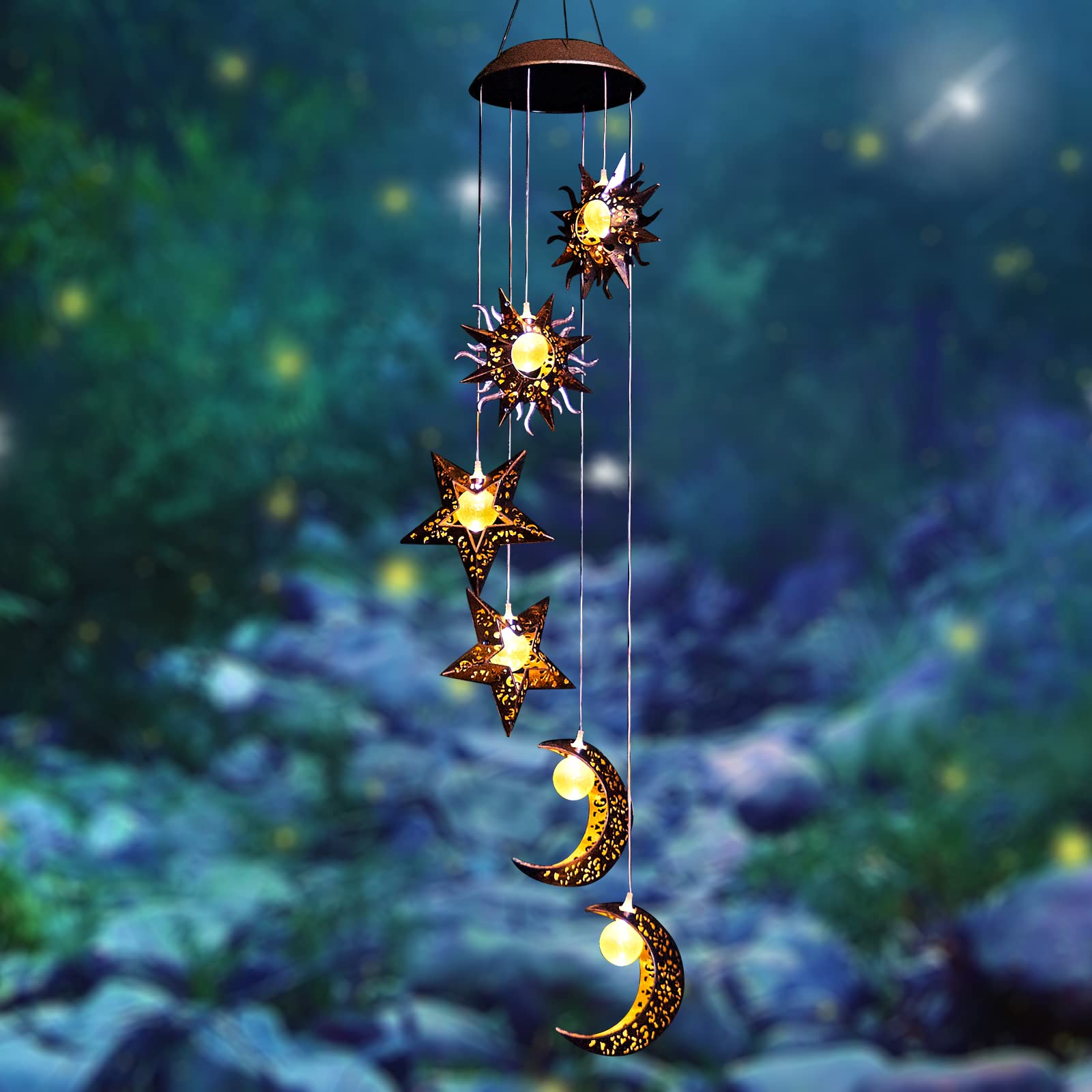 Tryme solar wind chimes outdoor light boosts patio ambience at night