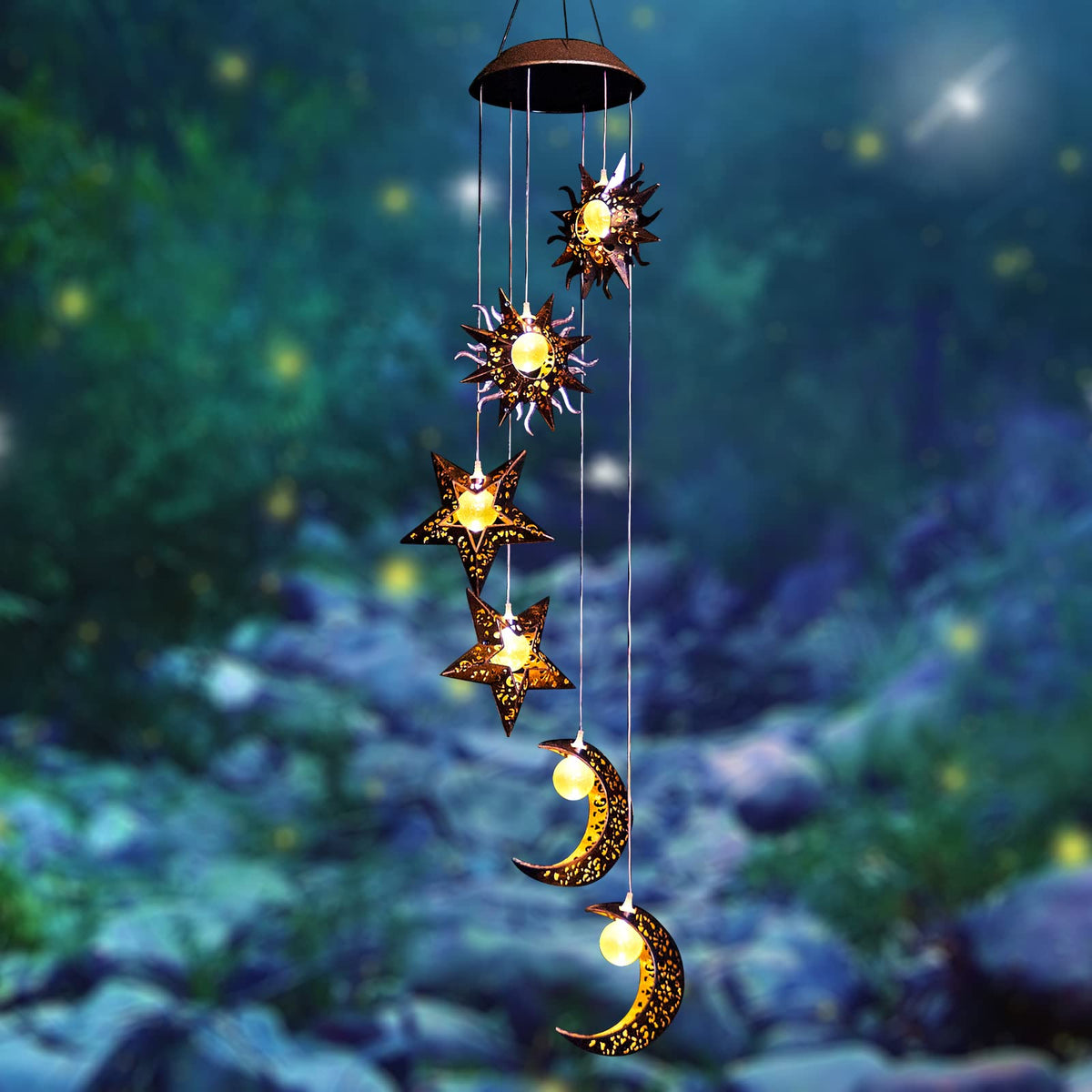 Tryme solar wind chimes outdoor light boosts patio ambience at night