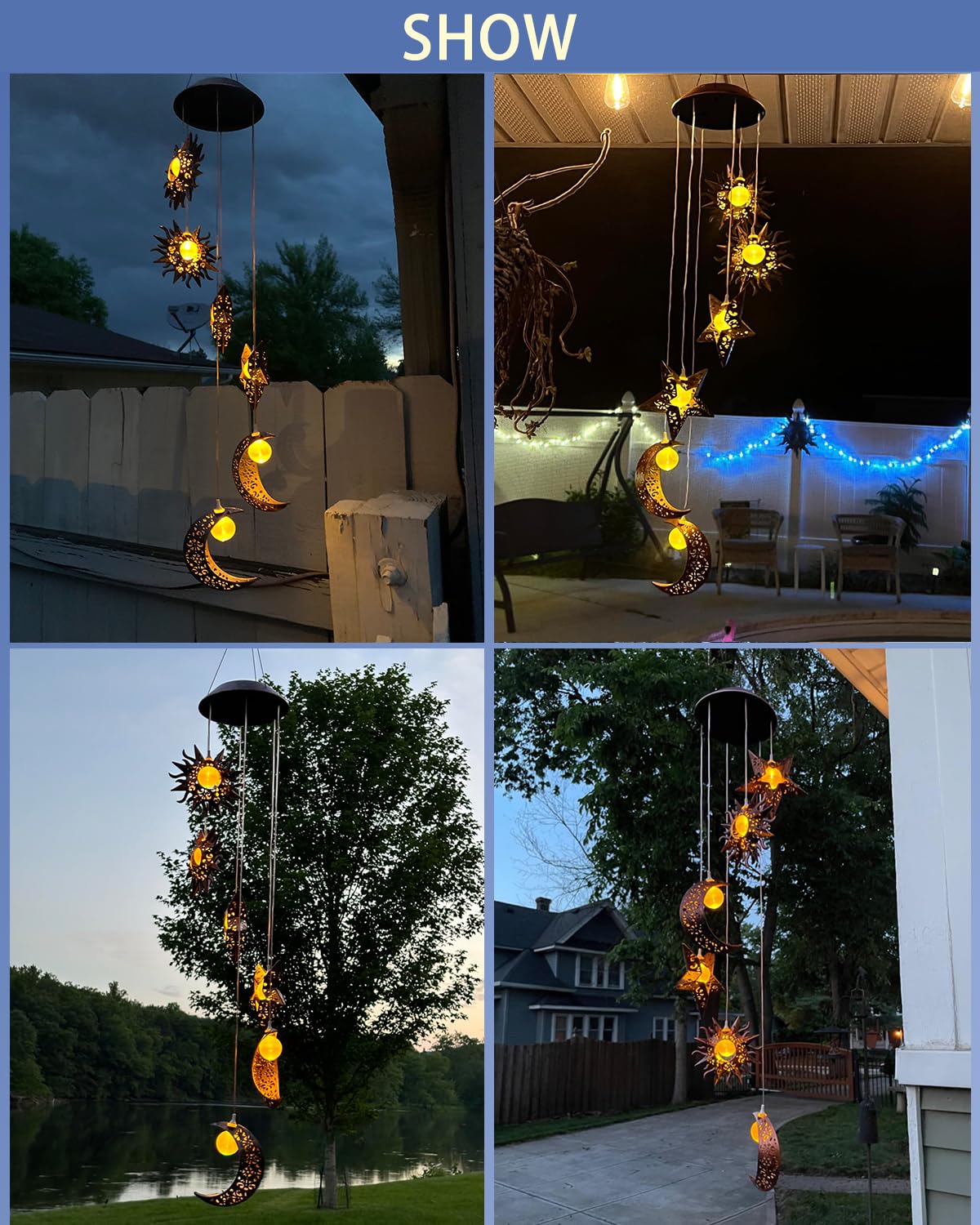 Tryme sun moon star wind chime glows for cozy garden ambience