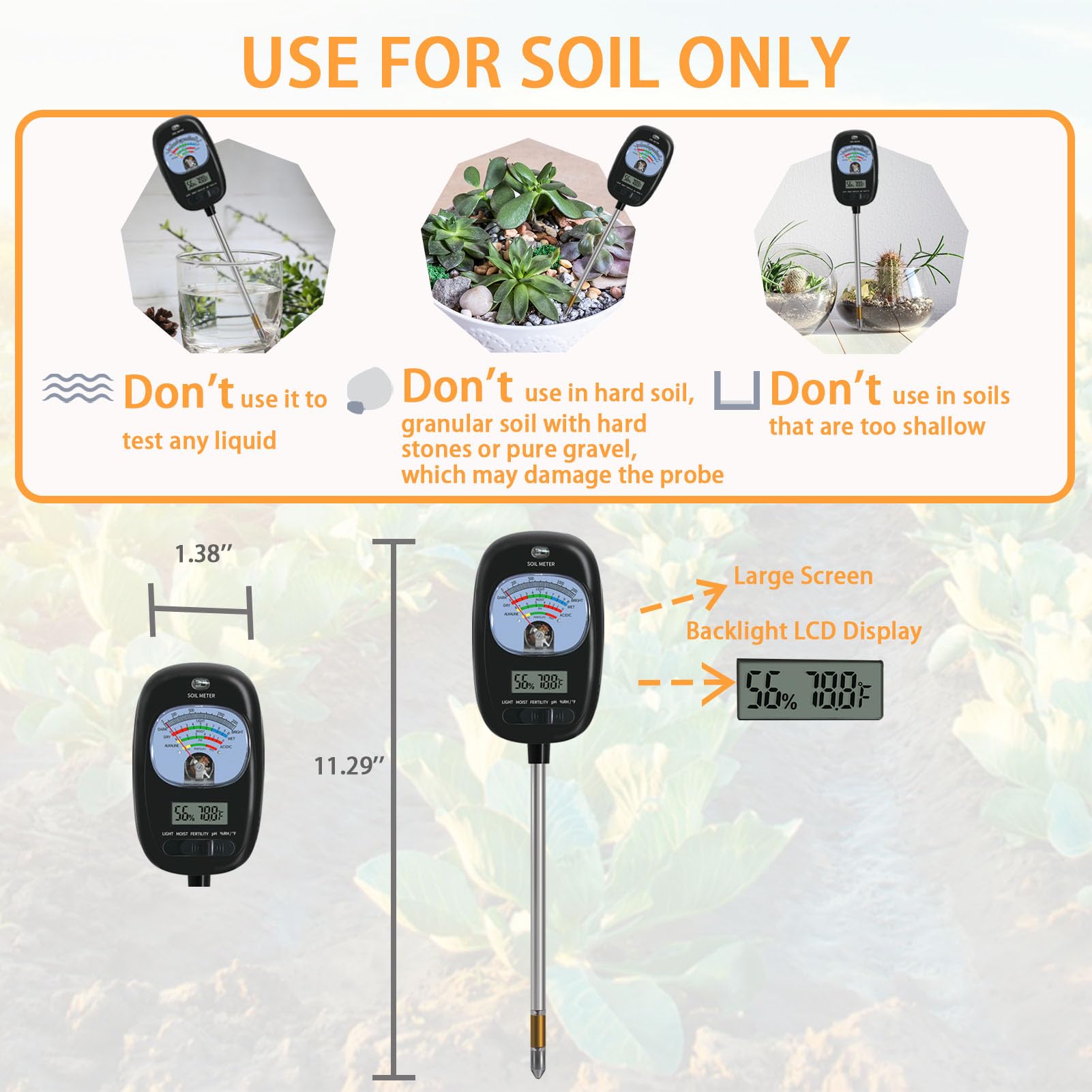 TryOpen 7-in-1 soil test kit sunlight and fertility readings optimize plant placement
