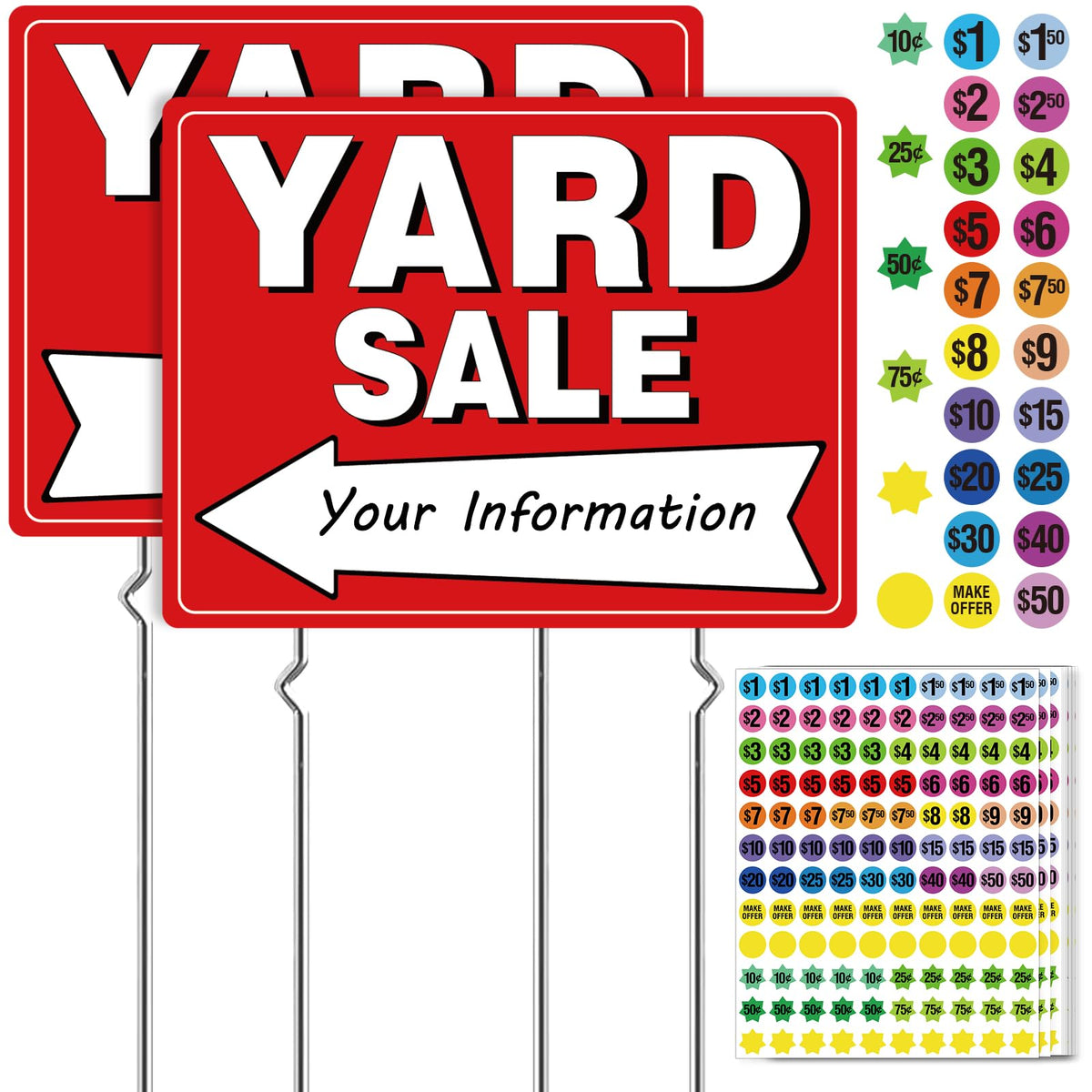 TRYXN yard sale sign kit 2-pack with bright neon colors for high street visibility.