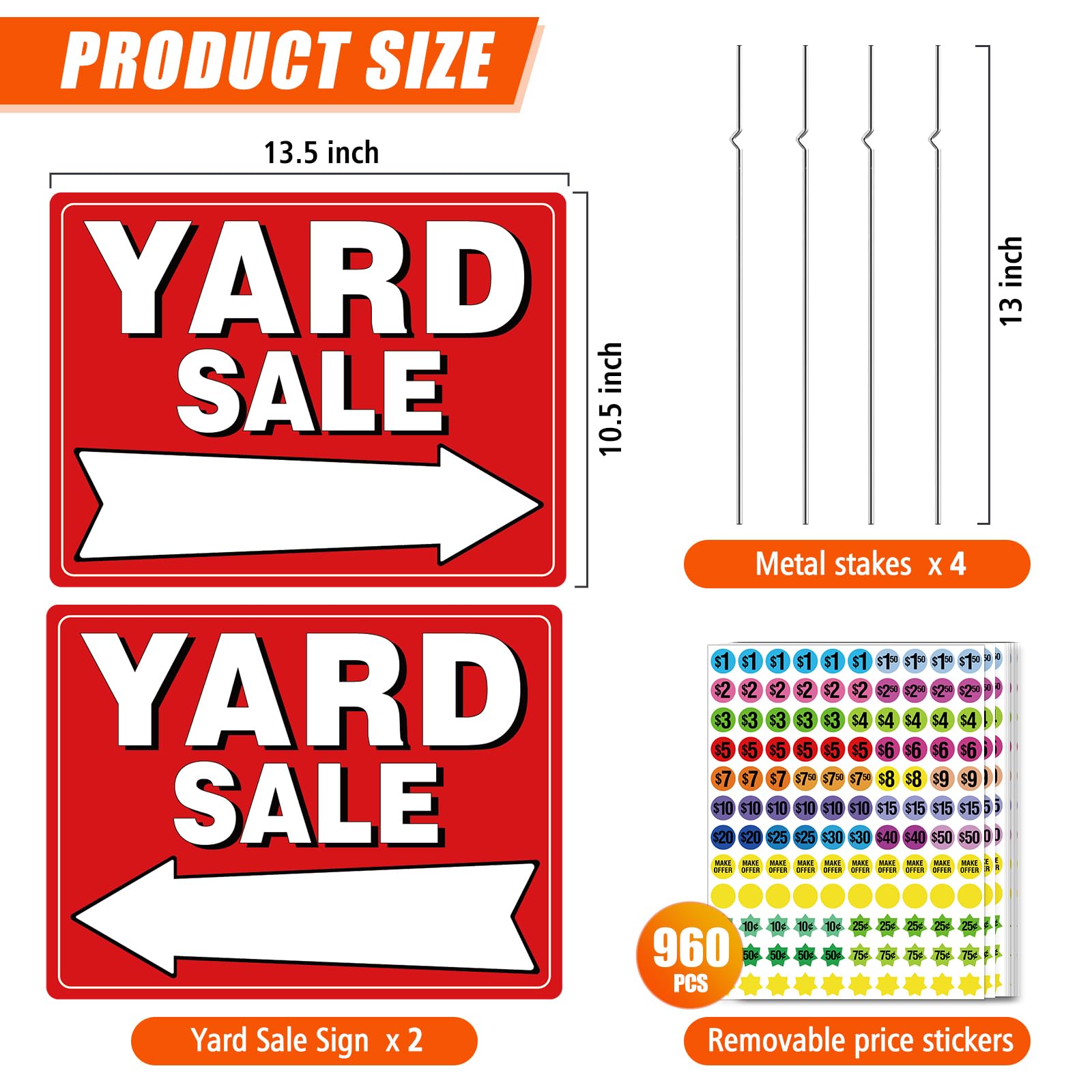 TRYXN yard sale sign kit with four metal stakes for quick setup in minutes.