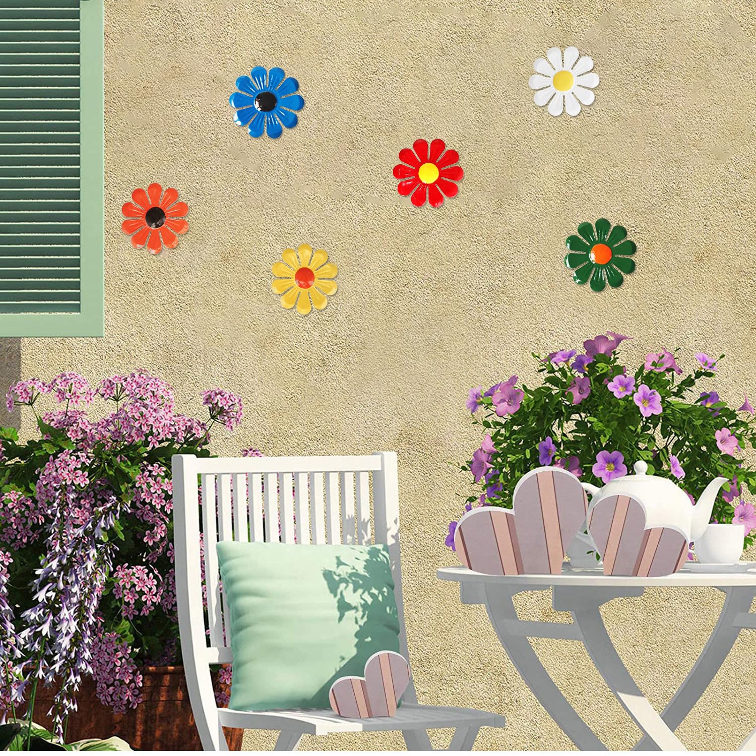 Tsilin colorful metal flowers brighten gardens and patios regardless of weather.
