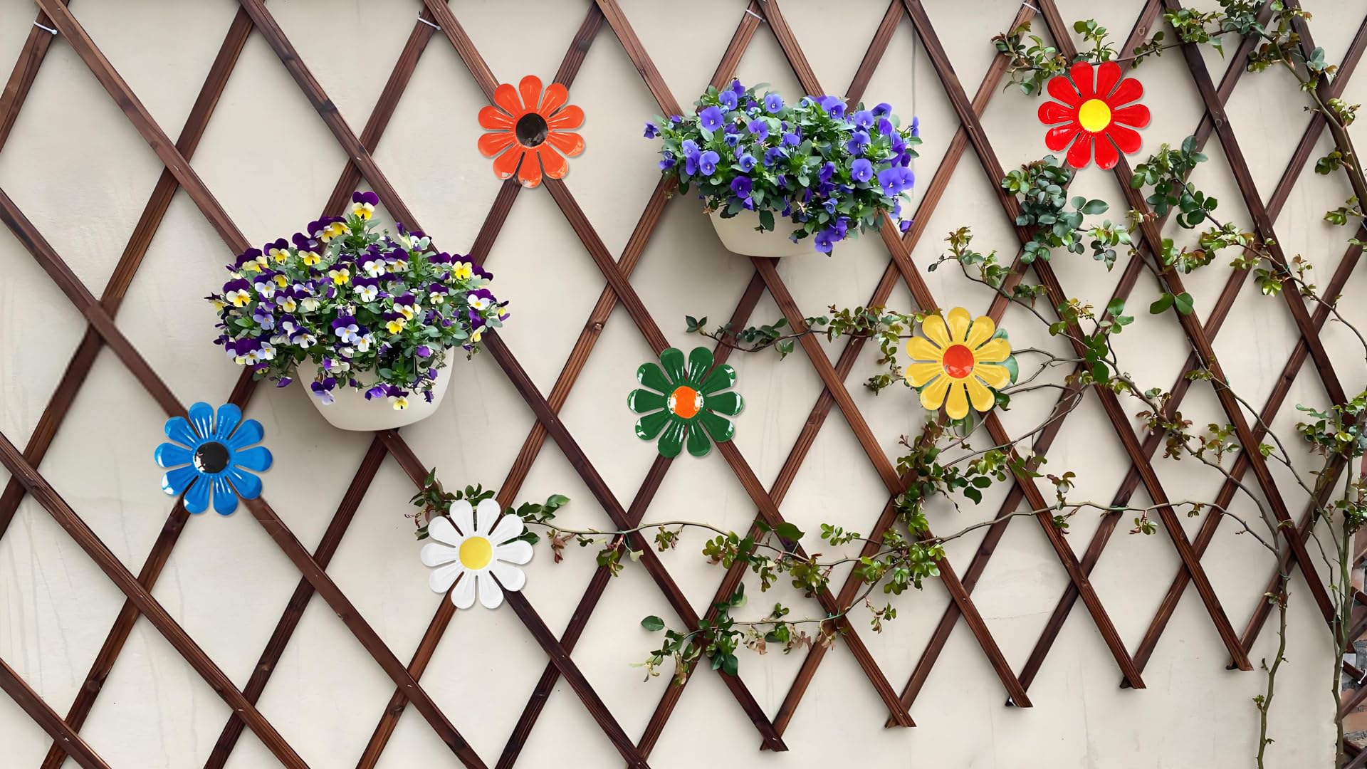 Tsilin metal flowers wall decoration on fence offers easy hanging and charm.