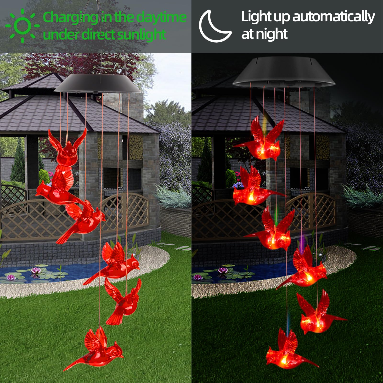 Solar-powered design charges in daylight for night illumination