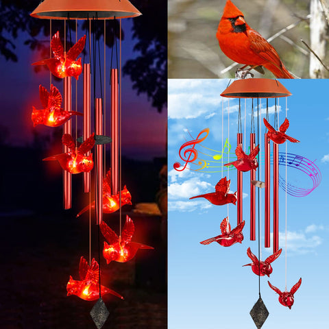 TSIPEKLO Cardinal Wind Chimes illuminate outdoors with solar power for warm evenings.