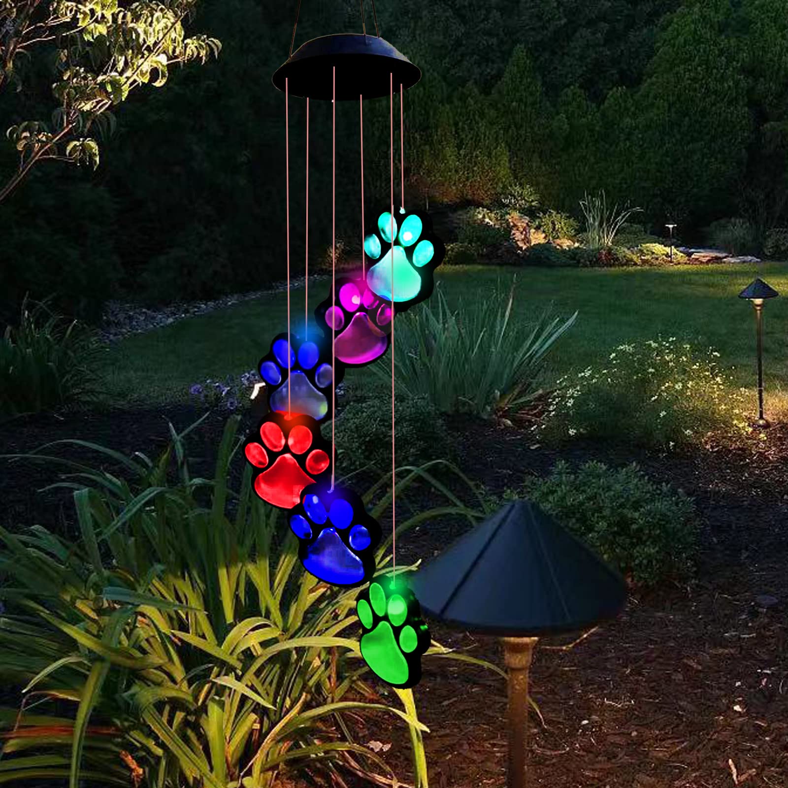 TSIPEKLO Hanging Solar Paw Chime brightens fences and trees.