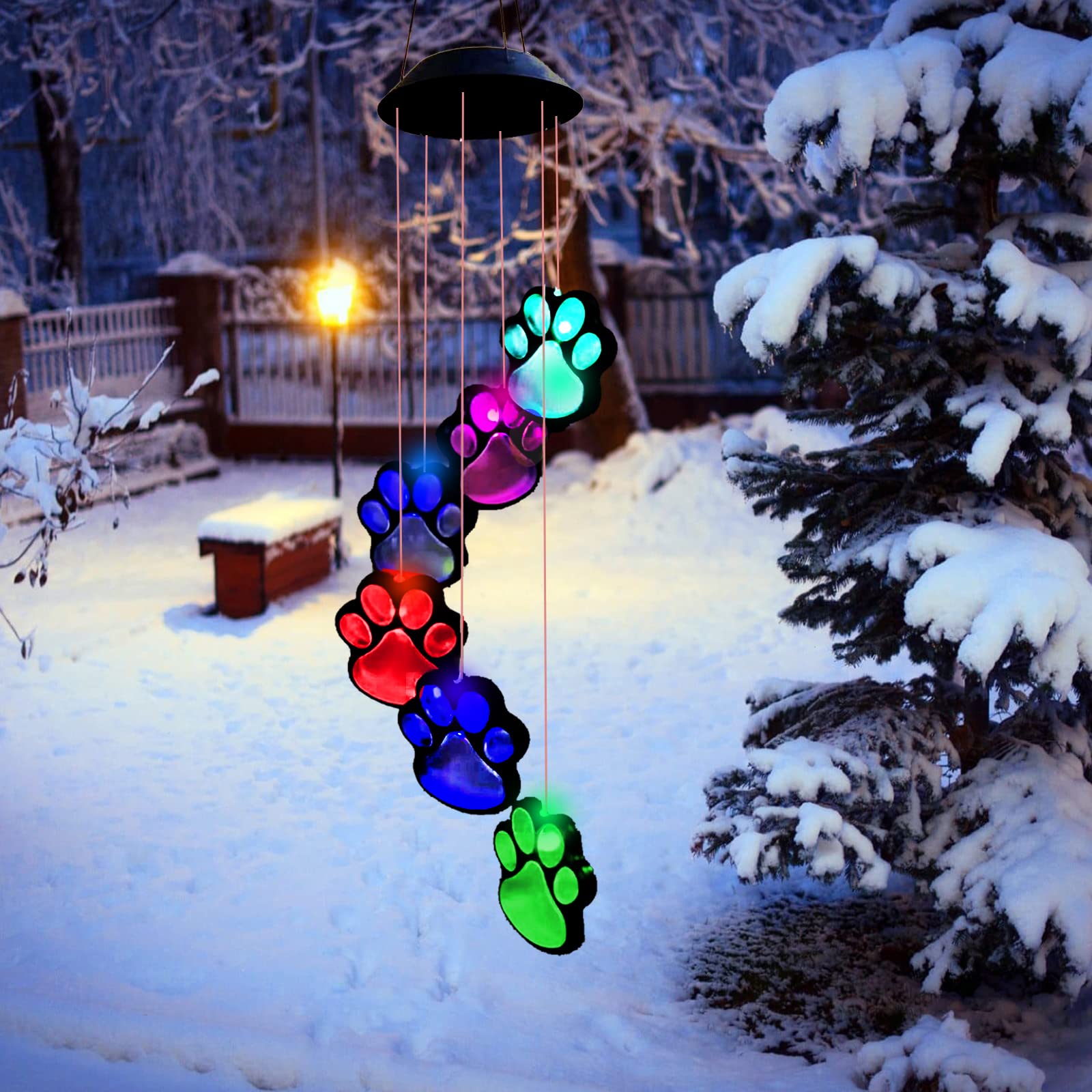 TSIPEKLO Long-Lasting Solar Wind Chime lights for 6-8 hours after full charge.
